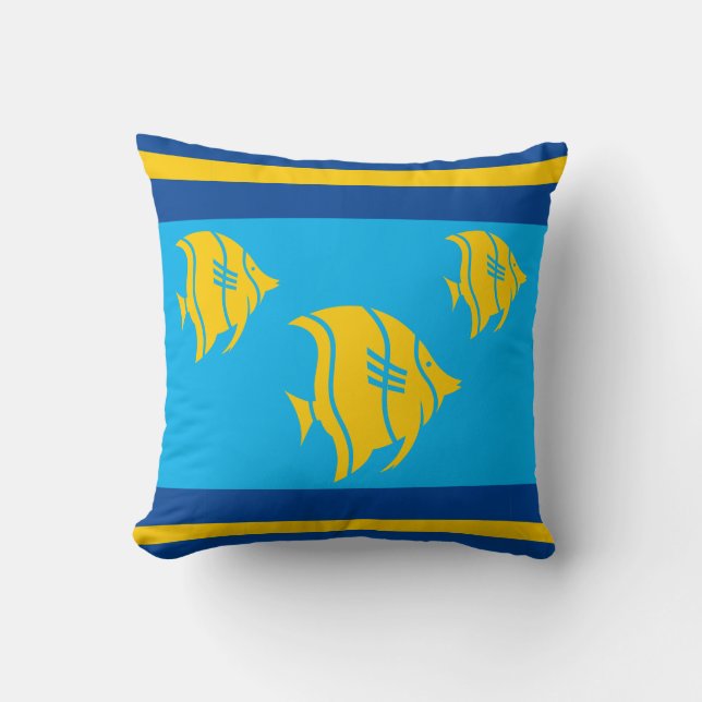 Yellow fish, Blue and Yellow Cushion (Front)
