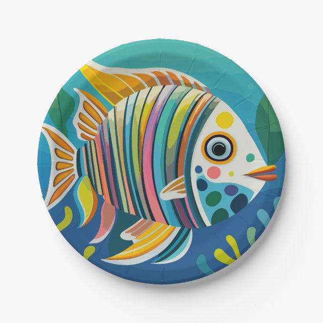 yellow fish in the reef paper plate (Front)