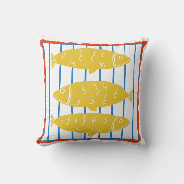 Yellow Fish Pillow - New England Vibe (Front)