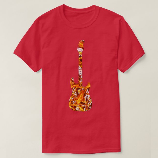 Yellow Flame Guitar Silhouette on White  T-Shirt (Design Front)