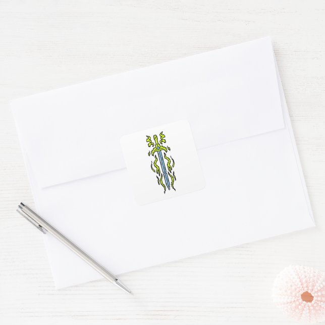 Yellow Flame Longsword Fantasy Weapon Art Square Sticker (Envelope)