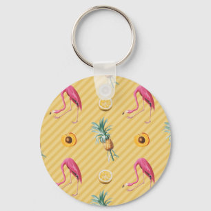 Yellow Flamingo Mango Lemon Pattern Key Ring