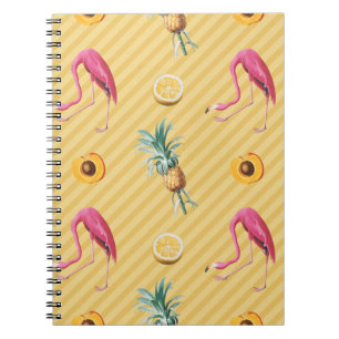 Yellow Flamingo Mango Lemon Pattern Notebook