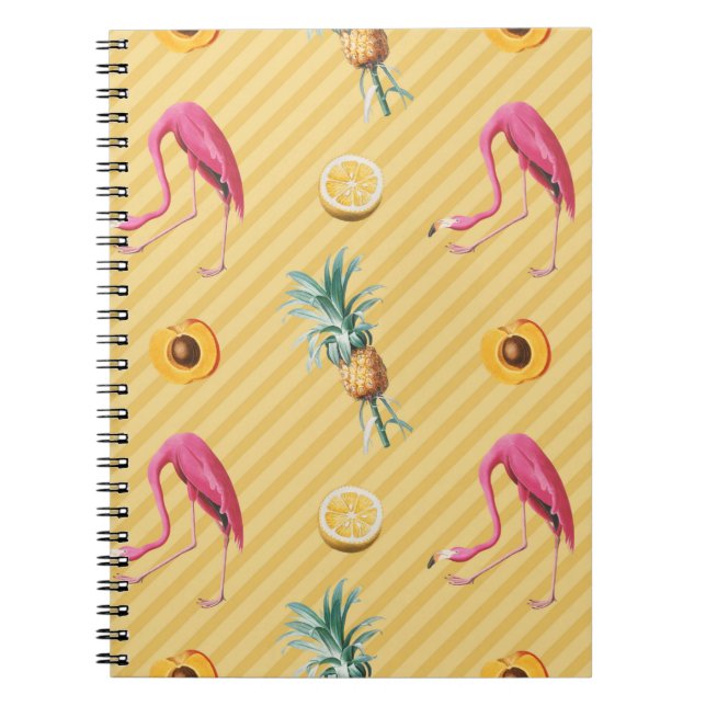 Yellow Flamingo Mango Lemon Pattern Notebook (Front)
