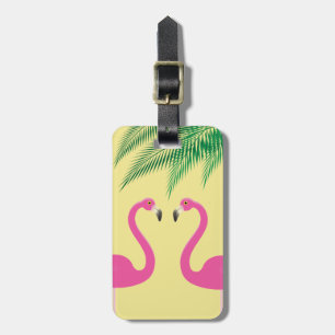 Yellow Flamingos and Palm Leaves Luggage Tag