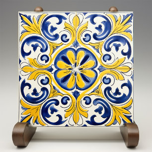 Yellow Fleur-de-Lis Azulejo Print Tile