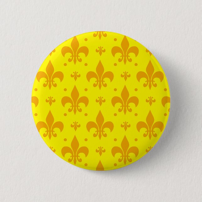 Yellow Fleur-de-lis Pattern Design  6 Cm Round Badge (Front)