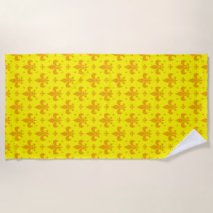 Yellow Fleur-de-lis Pattern Design Beach Towel