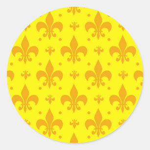 Yellow Fleur-de-lis Pattern Design Classic Round Sticker