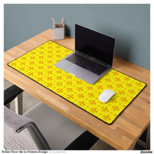 Yellow Fleur-de-lis Pattern Design Desk Mat