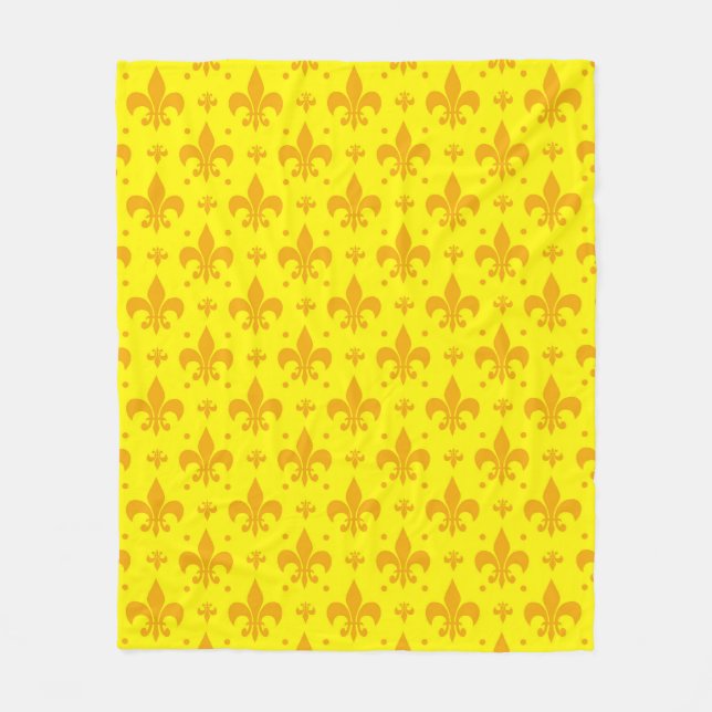 Yellow Fleur-de-lis Pattern Design  Fleece Blanket (Front)