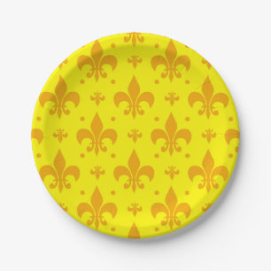 Yellow Fleur-de-lis Pattern Design Paper Plate