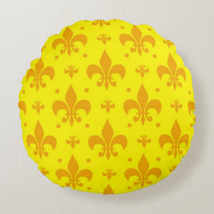 Yellow Fleur-de-lis Pattern Design  Round Cushion