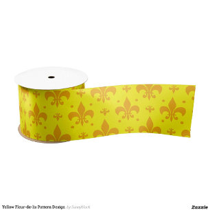 Yellow Fleur-de-lis Pattern Design Satin Ribbon