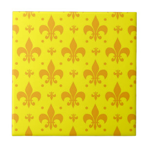 Yellow Fleur-de-lis Pattern Design  Tile