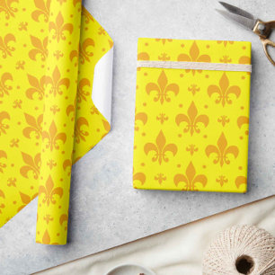 Yellow Fleur-de-lis Pattern Design  Wrapping Paper