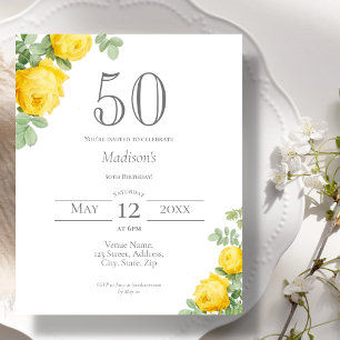 Yellow Floral   50th Birthday Budget Invitation