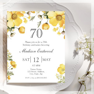 Yellow Floral 70th Birthday Budget Invitation