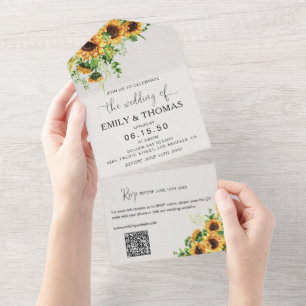 Yellow Floral All in One Wedding Invite