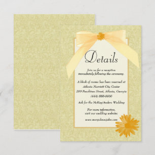 Yellow Floral And Bow Wedding Details Enclosure Card