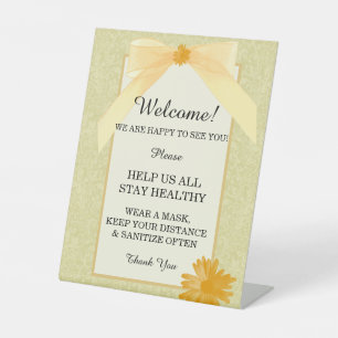 Yellow Floral And Ribbon Wedding Safety Pedestal Sign