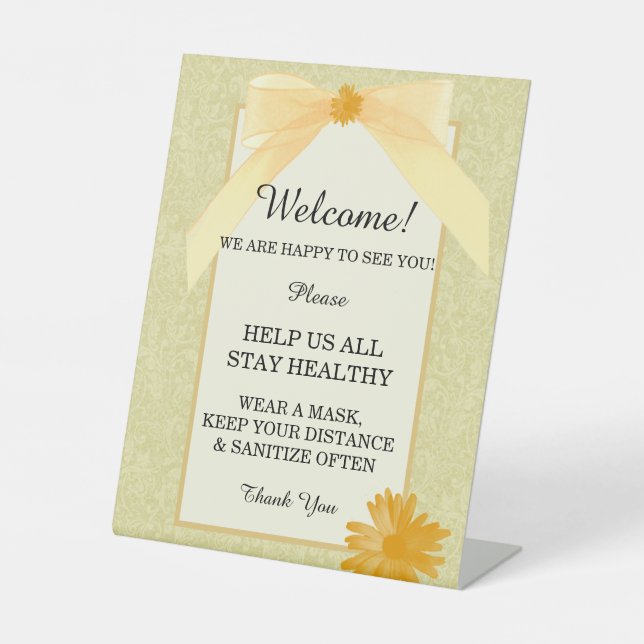 Yellow Floral And Ribbon Wedding Safety  Pedestal Sign (Front)