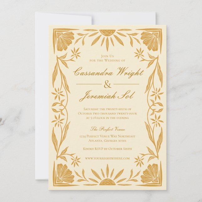 Yellow Floral and Sunshine Wedding Invitation (Front)