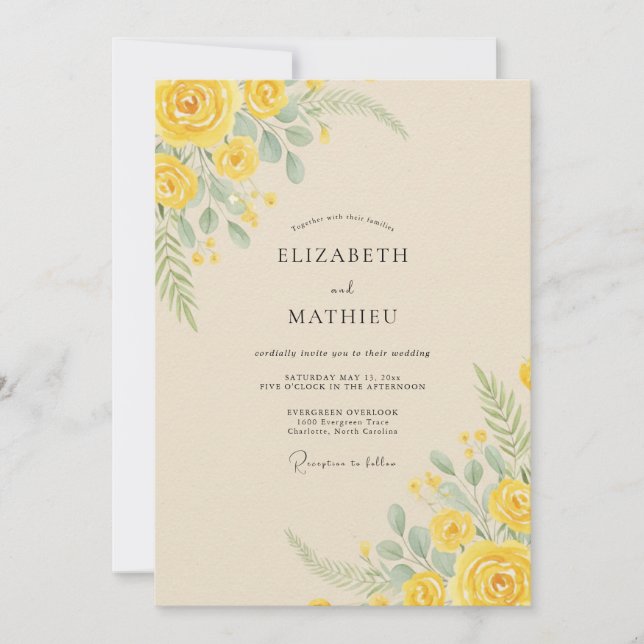 Yellow Floral Arrangement Wedding Invitation (Front)