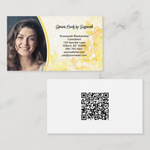 Yellow Floral Art Professional Photo with QR Code Business Card