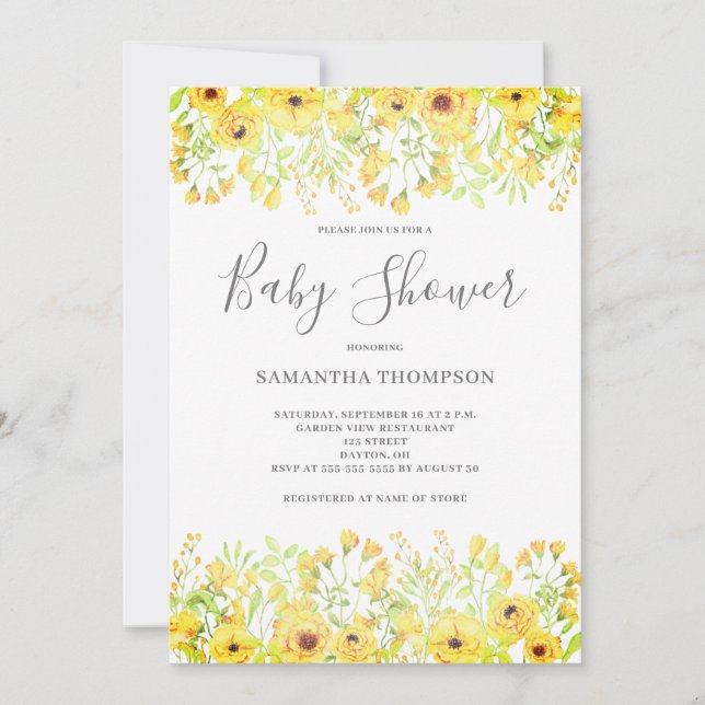 Yellow Floral Baby Shower Invitation (Front)