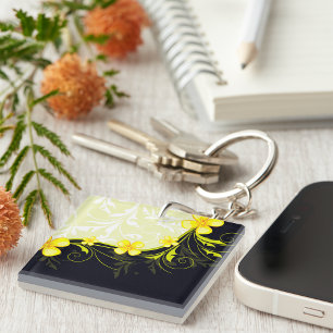 Yellow Floral Background Keychain