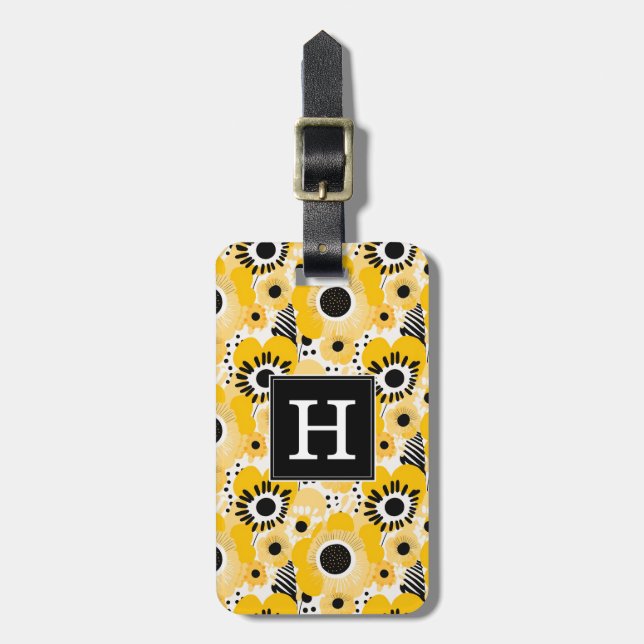Yellow Floral Background Luggage Tag (Front Vertical)