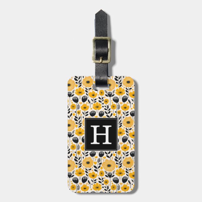 Yellow Floral Background Luggage Tag (Front Vertical)