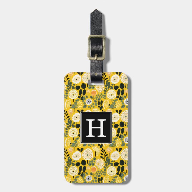 Yellow Floral Background Luggage Tag (Front Vertical)