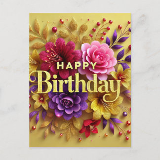 Yellow Floral Birthday Postcard