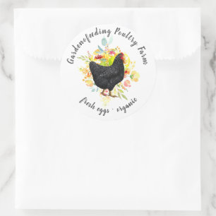 Yellow Floral Black Chicken Farmhouse Classic Round Sticker