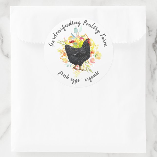 Yellow Floral Black Chicken Farmhouse Classic Round Sticker (Bag)