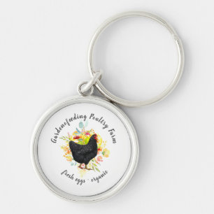 yellow floral black chicken farmhouse key ring