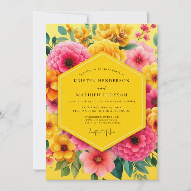Yellow Floral Bloom Opulent Wedding Invitation (Front)