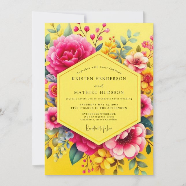 Yellow Floral Bloom Romance Wedding Invitation (Front)