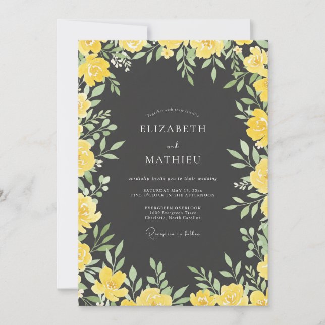 Yellow Floral Blossom Wedding Invitation (Front)