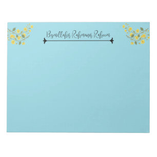 Yellow Floral Blue Bismillahir Rahmanir Raheem Notepad