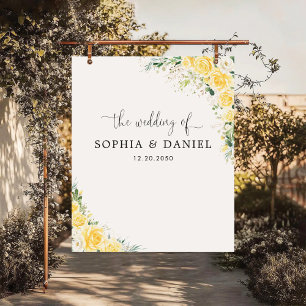 Yellow Floral Blue Floral Wedding Backdrops Banner Tapestry