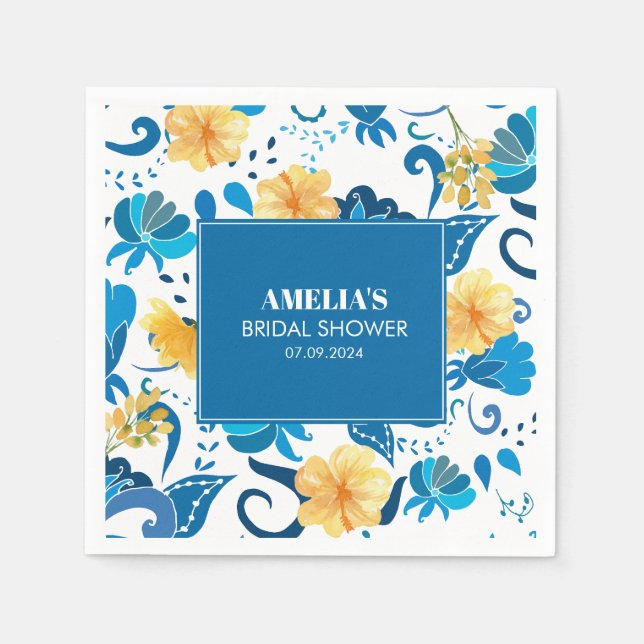 Yellow Floral blue italian bridal shower  Napkin (Front)