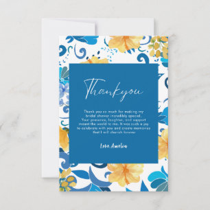 Yellow Floral blue italian bridal shower Thank You Card