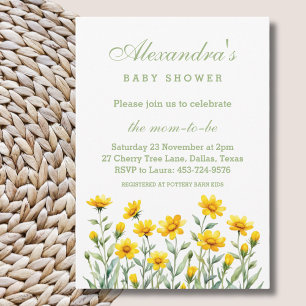 Yellow Floral Boho Chic Wildflower Baby Shower Invitation
