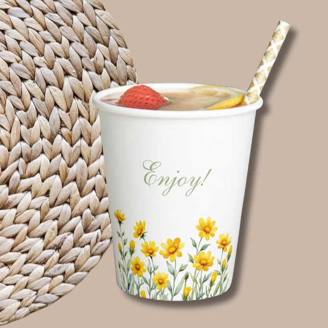 Yellow Floral Boho Chic Wildflower Baby Shower Paper Cups (Creator Uploaded)