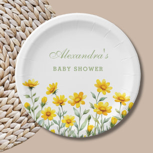 Yellow Floral Boho Chic Wildflower Baby Shower Paper Plate
