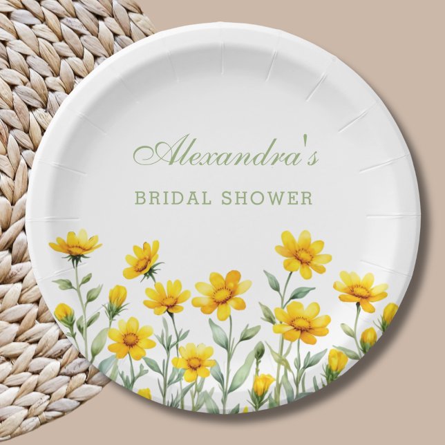 Yellow Floral Boho Chic Wildflower Bridal Shower Paper Plate (Creator Uploaded)