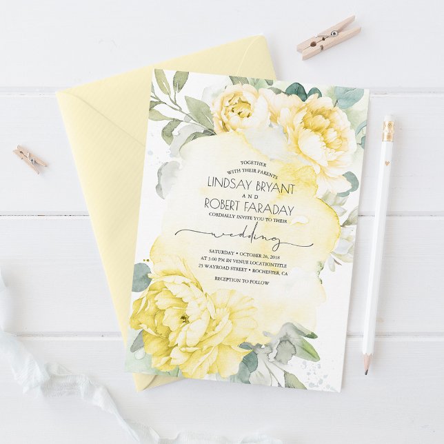 Yellow Floral Boho Greenery Elegant Wedding Invitation (Creator Uploaded)